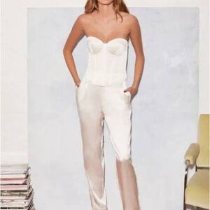 Fleur du Mal Strapless Satin Bustier Jumpsuit in Cream